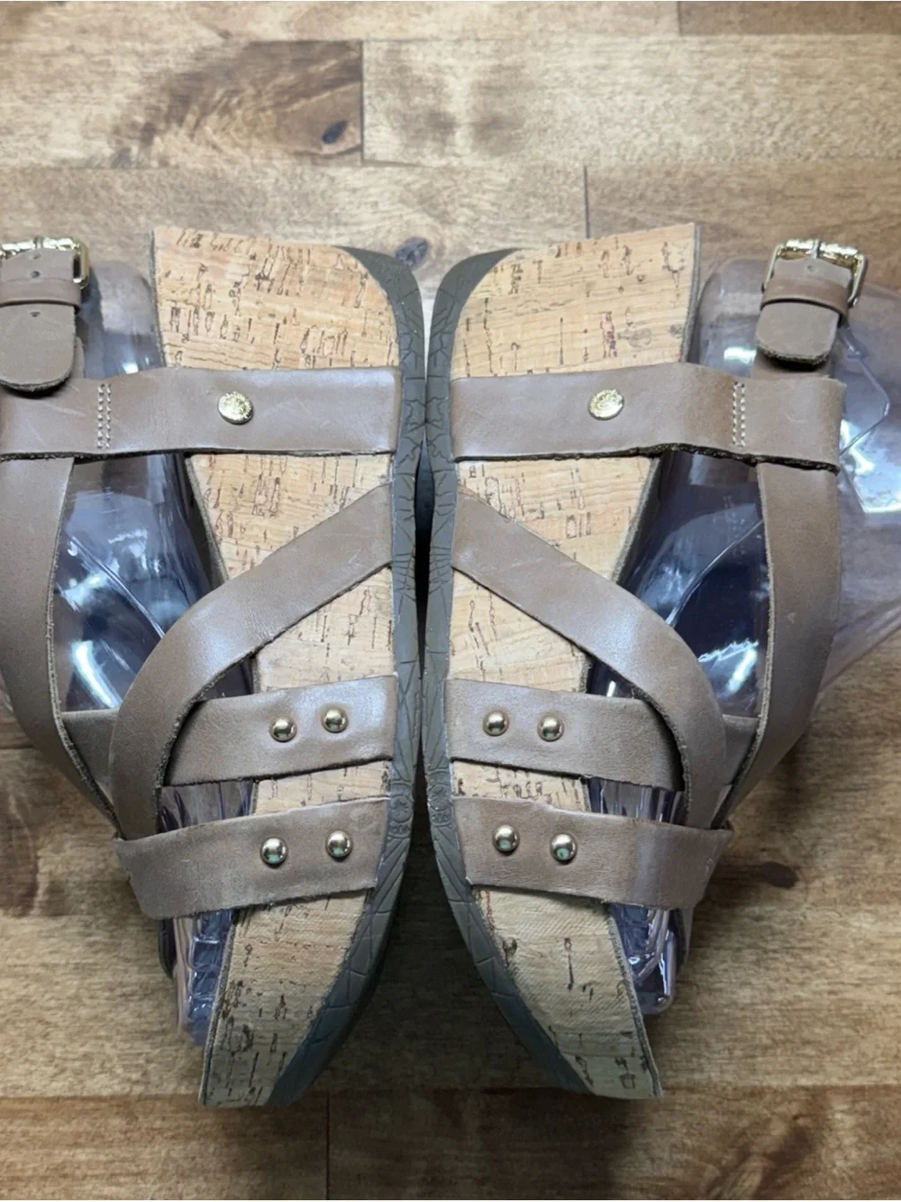 Bussola Formentera Sandals Womens 37 Cork Wedge Strappy Slingback Gray Leather